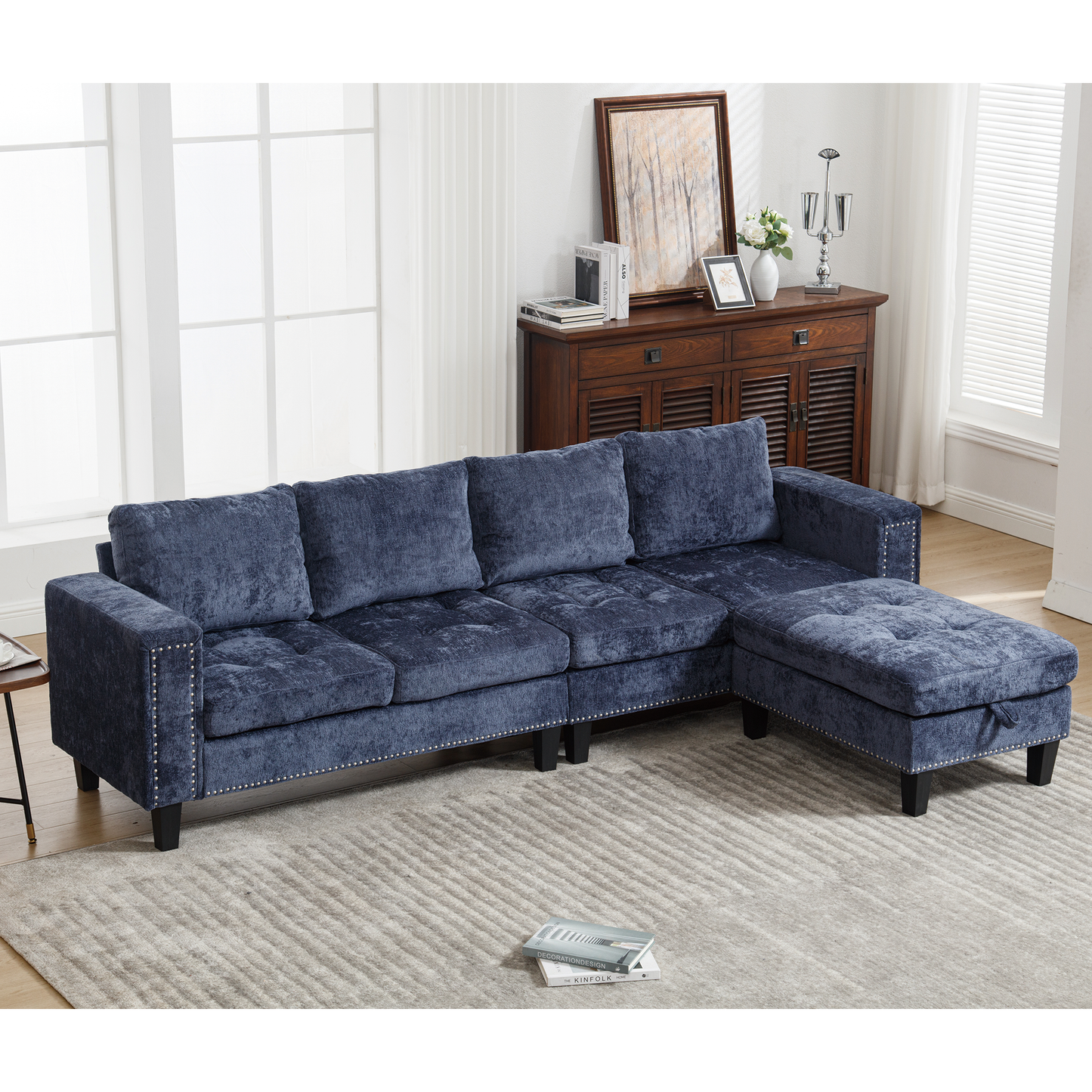 5 Seat Modular Sofa,with Storage Ottoman, Convertible Sectional Sofa, L Shaped Couch ,  Reversible Chaise ,Riveted Sofa