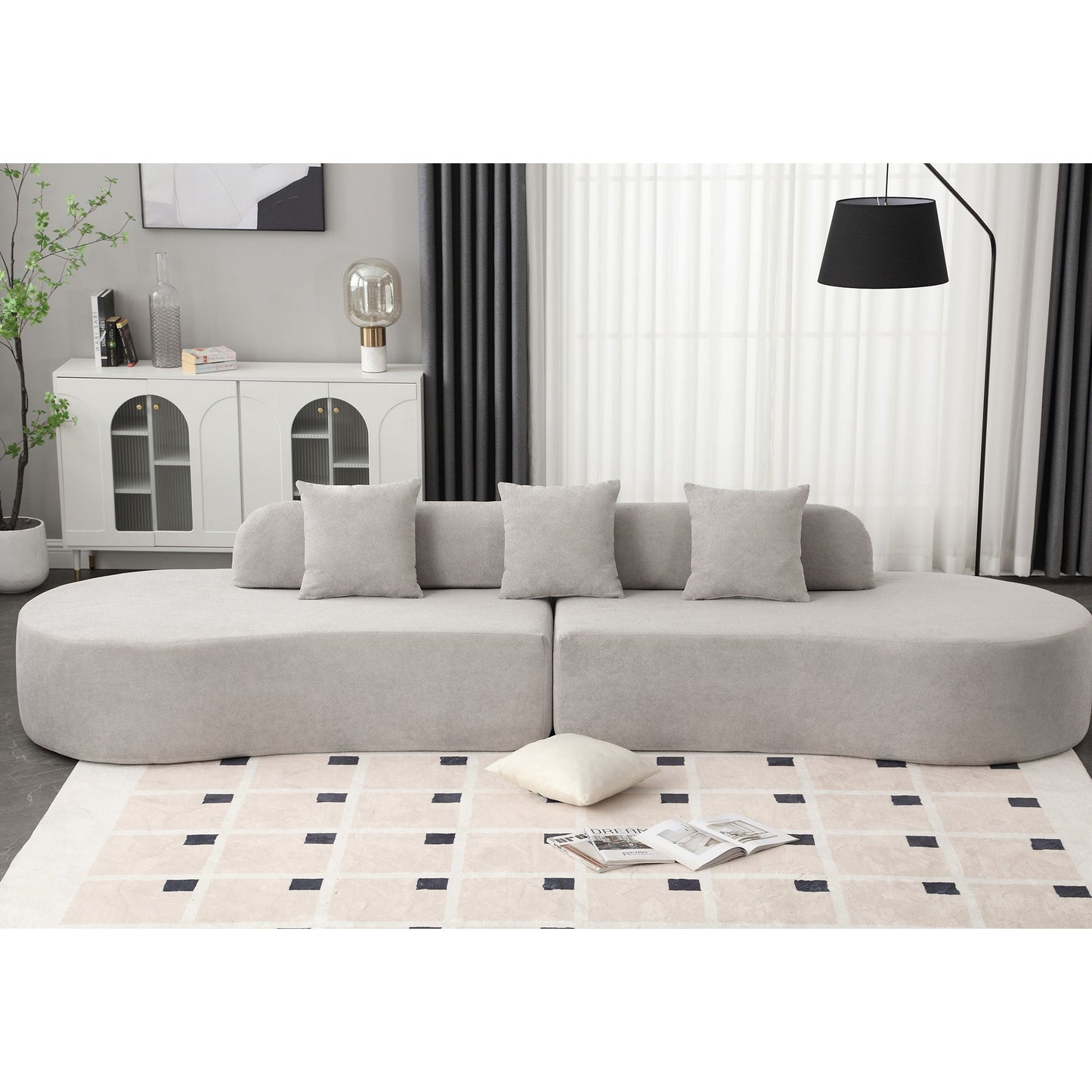 Modern Curved Combination Sofa, Terrycloth Fabric Sofa, Minimalist Sofa in Living Room, Apartment, No Assembly Required