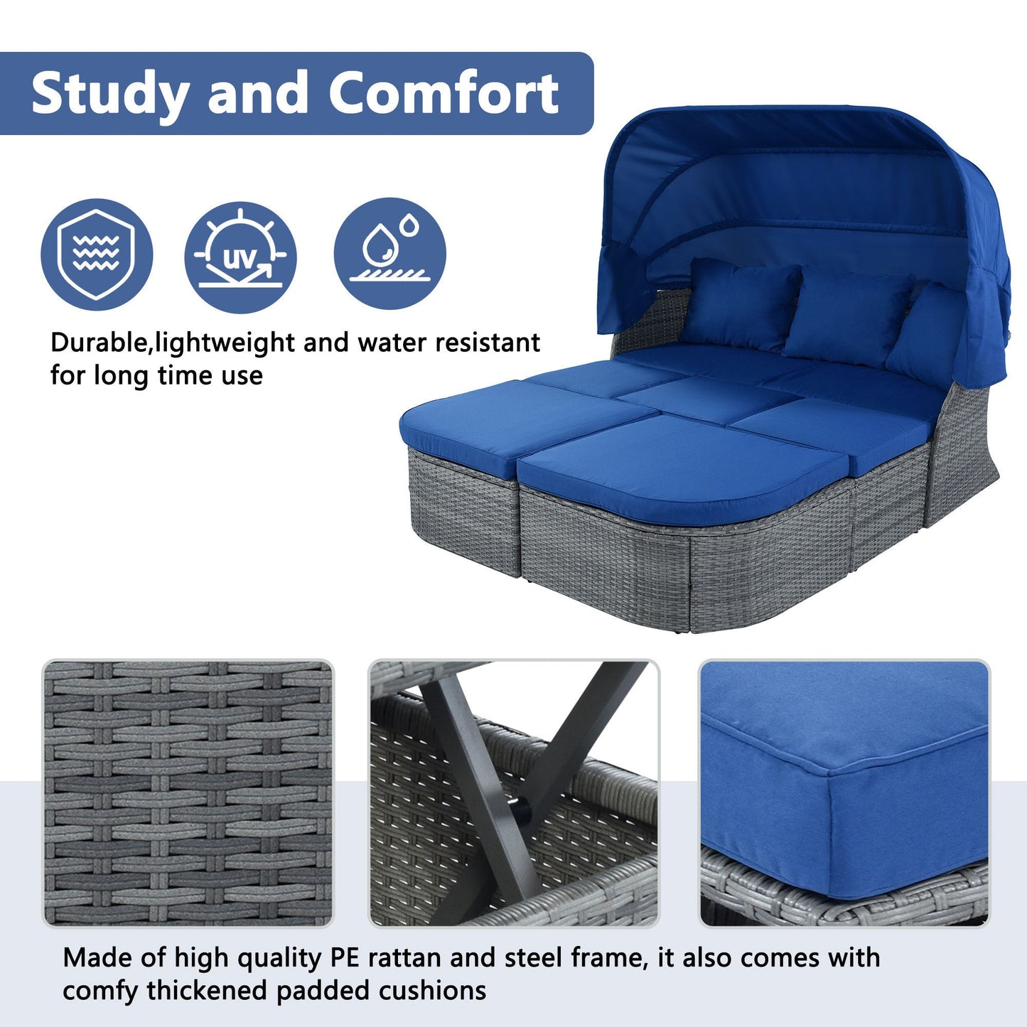 Outdoor Patio Furniture Set Daybed Sunbed With Retractable Canopy Conversation Set Wicker Furniture