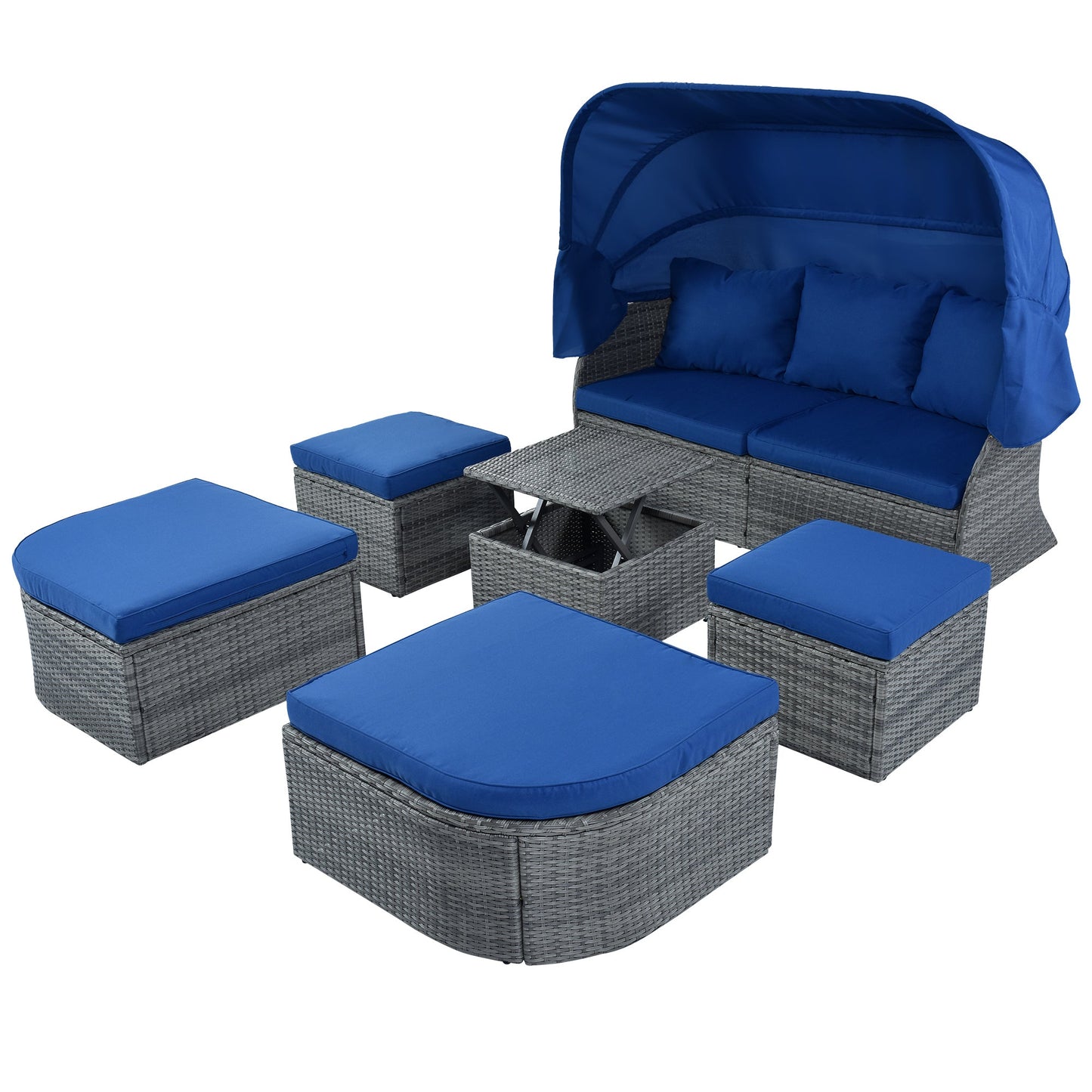 Outdoor Patio Furniture Set Daybed Sunbed With Retractable Canopy Conversation Set Wicker Furniture