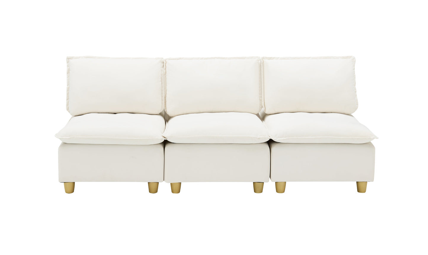 88-Inch Simple, Modern and Ultra-Comfortable Straight-Row Three-Seater Off-White Flannel Sofa Is Suitable for Living Room