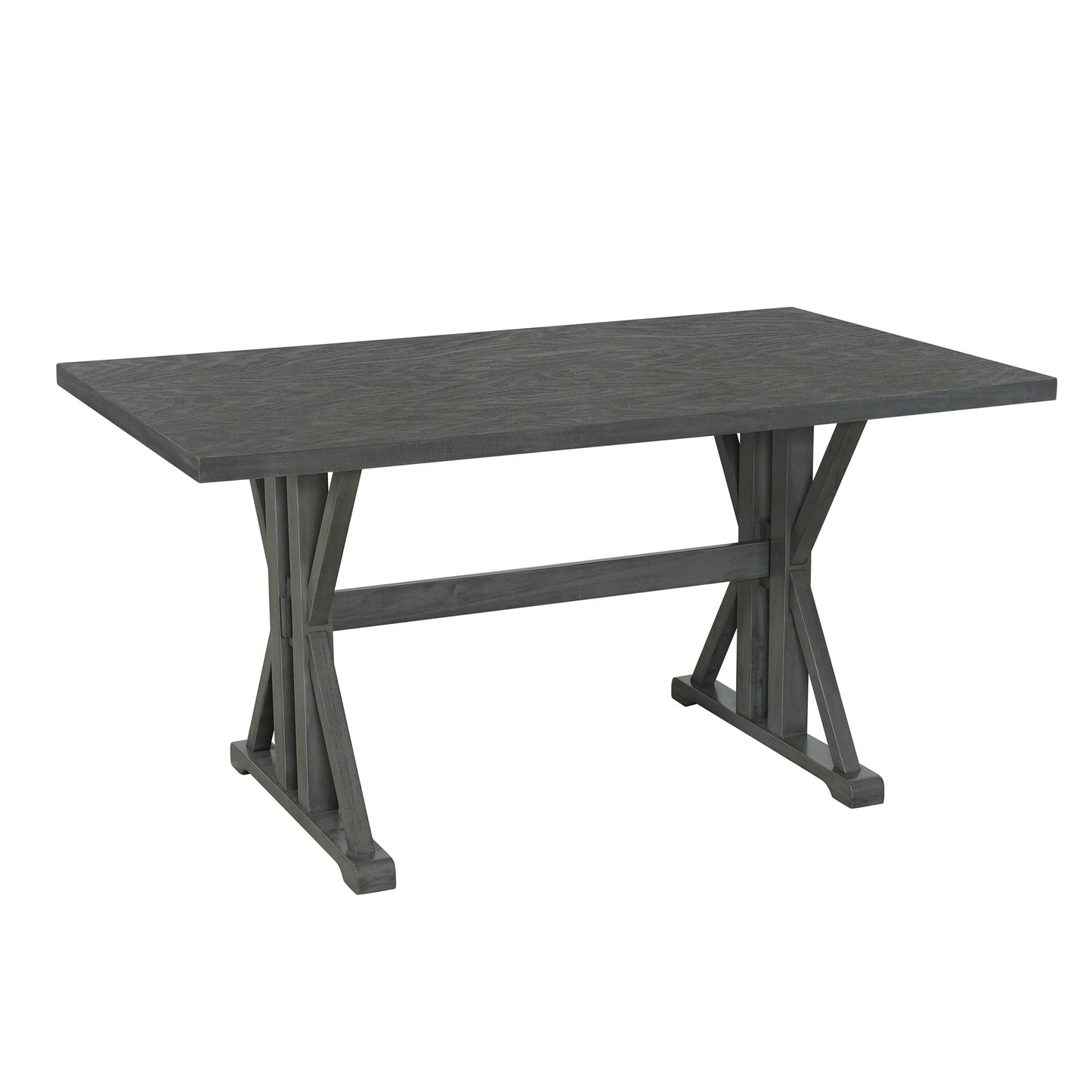 Farmhouse Classical 6-Piece Dining Table Set With Trestle Legs,Kitchen Table Set for 6 With 4 Upholstered Dining Chairs