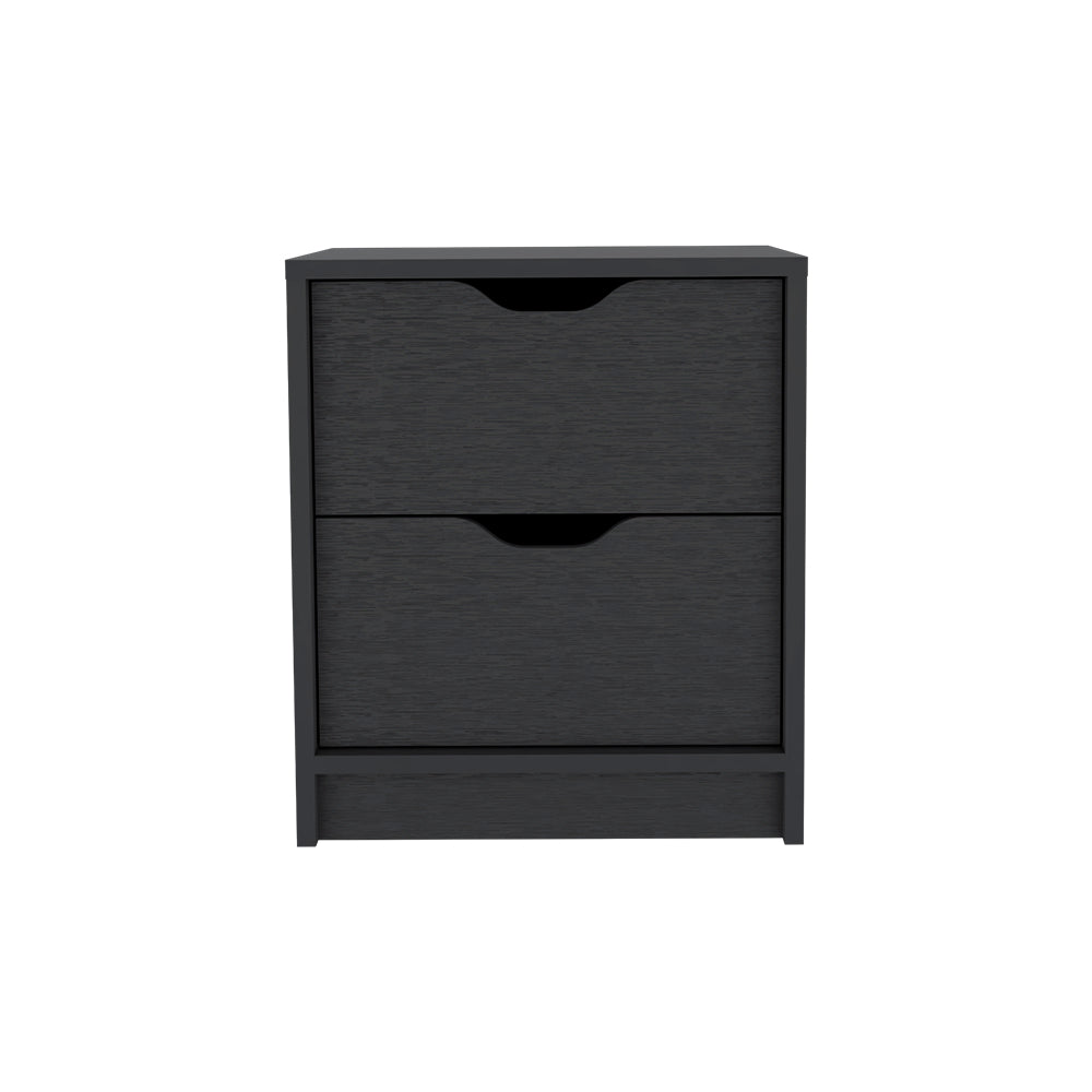 Nightstand Gandu, Two Drawers -Black