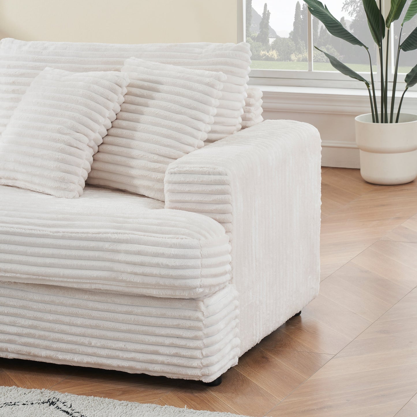 79.3 Inches Long, Corduroy Sofa, With 4 Matching Toss Pillows Sleek Design Spacious and Comfortable 3 Seater Couch