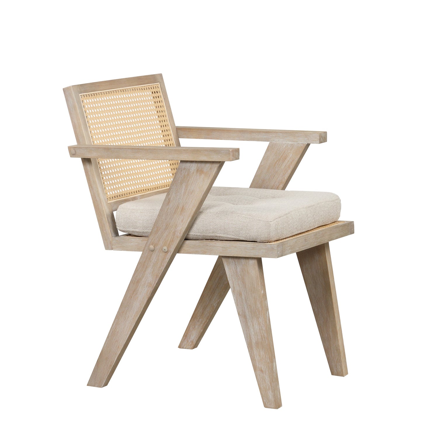 Mid-Century Accent Chair With Handcrafted Rattan Backrest and Padded Seat for Leisure, Bedroom, Kitchen, Living Room