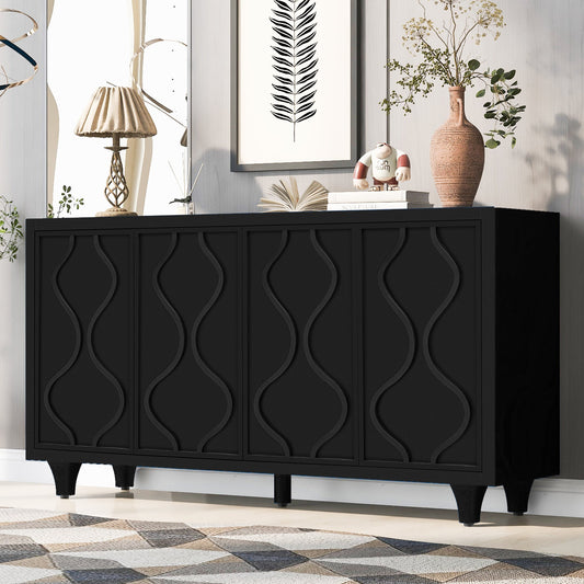 Stylish Storage Cabinet Sideboard Wooden Cabinet With Embossed Curved Doors,Suitable for Living Rooms