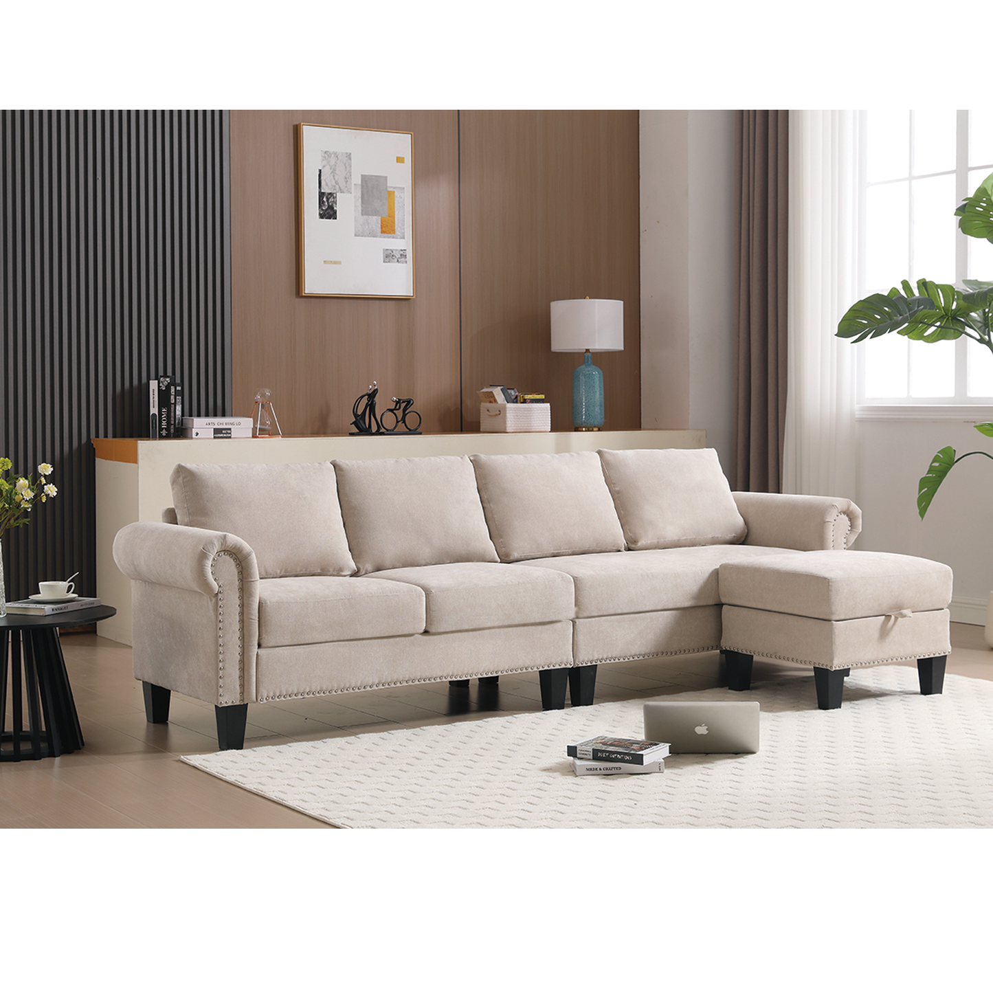 Convertible Sectional Sofa With Storage,L-Shaped Sofa,Four-Seater Sofa,Modern Linen Fabric Sectional Couches for Living
