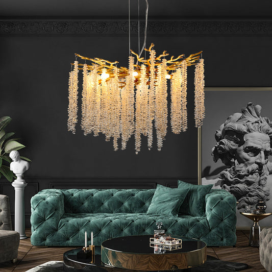 23.6-Inch Modern Golden Pendant Light With Cascading Crystal Strands, Ideal for Living Room, Dining Room and Foyer