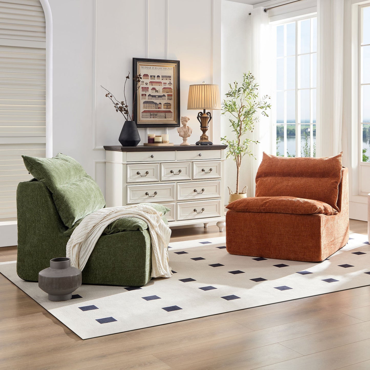 Accent Armless Chair Lazy Floor Seating, Single Chair Sofa Lounger Leisure Accent Single Couch With Backrest  for Living