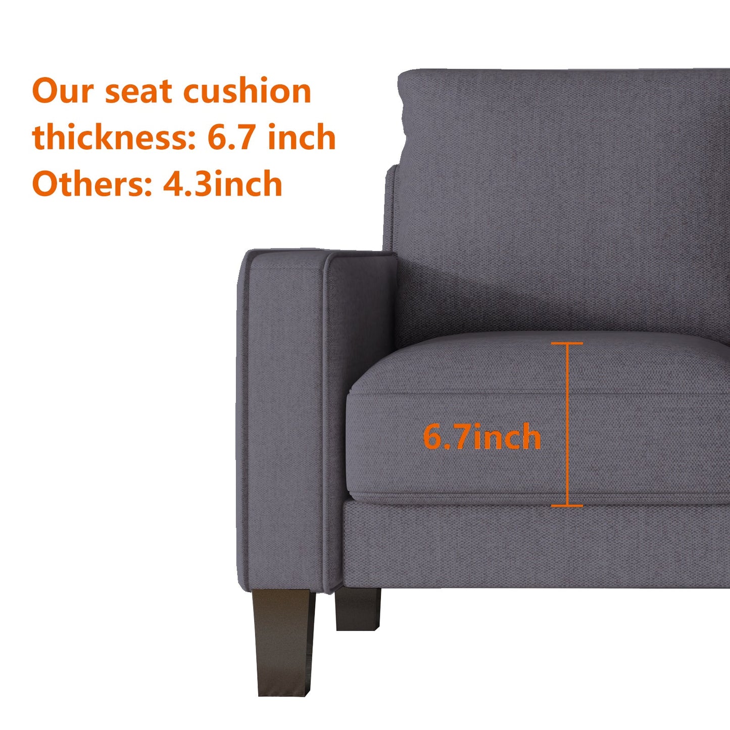 Modern Living Room Furniture L Shape Sofa With Ottoman in Dark Grey Fabric