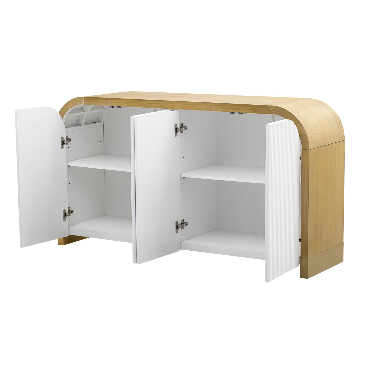 4-Door Curved Corner Design Wavy Door Panel  Cabinet With Adjustable Shelves, Suitable for Study, Living Room