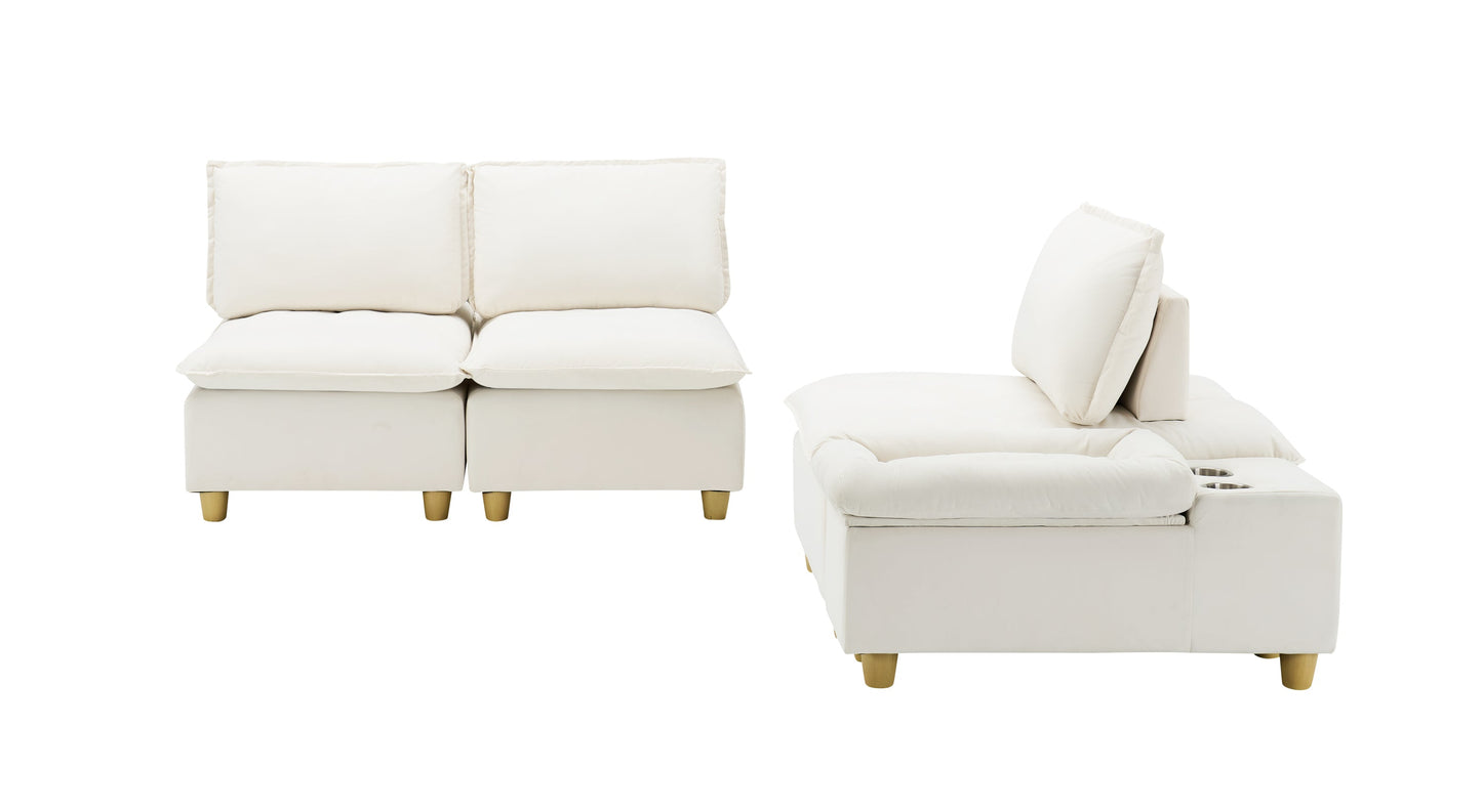 88-Inch Simple, Modern and Ultra-Comfortable Straight-Row Three-Seater Off-White Flannel Sofa Is Suitable for Living Room
