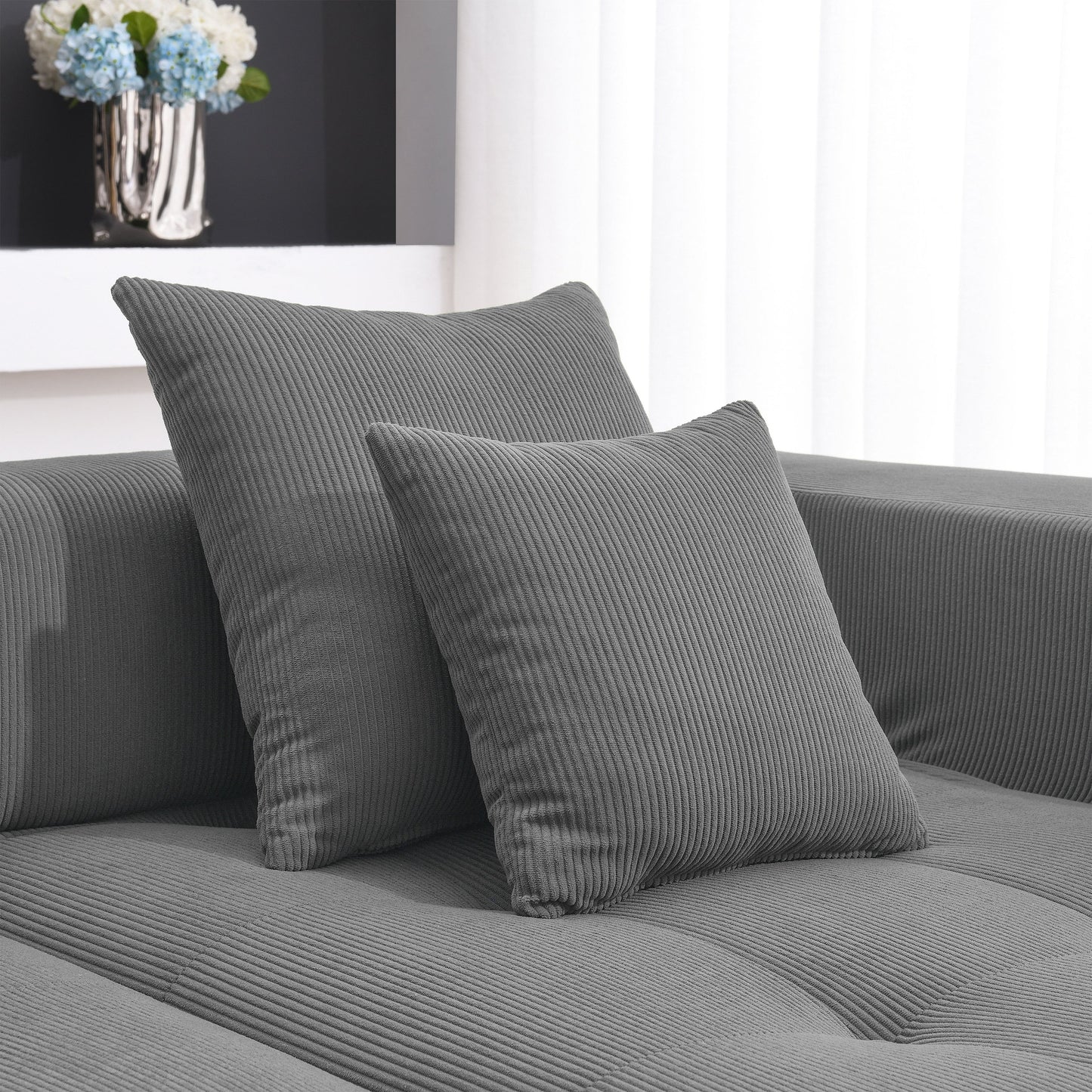 105.5''L Shaped Modular Sectional Sofa,Minimalist Corduroy Floor Couch Set,Convertible Foam-Filled Cloud Compressed Couch