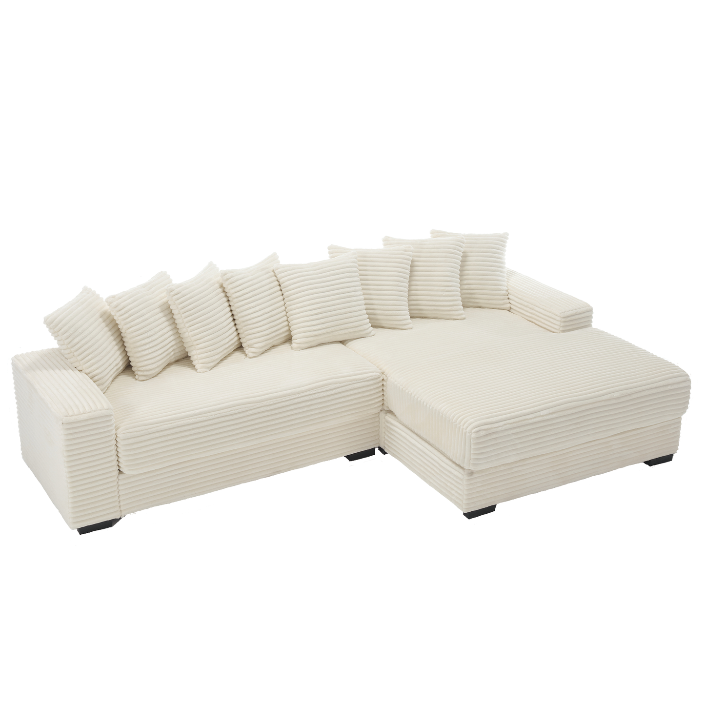 Oversized Two-Piece  Couches,  L Shaped Sofa, Corduroy, Right Chaise Daybed,with Armrests,Eight Throw Pillows,Corner Sofa