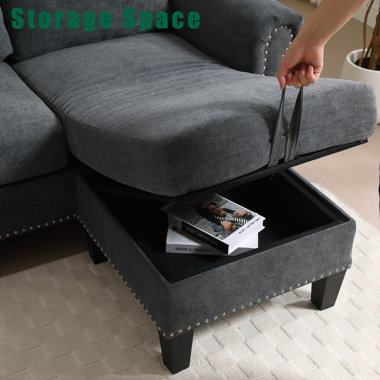 Convertible Sectional Sofa With Storage,L-Shaped Sofa,Four-Seater Sofa,Modern Linen Fabric Sectional Couches for Living