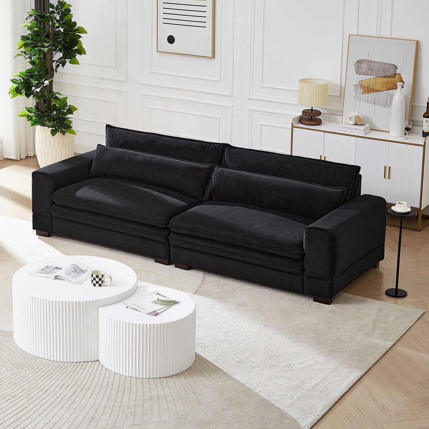 104.72 Inch Fabric Couches for Living Room, Mid Century Modern Sofas  for Bedroom, Apartment, Office BLACK