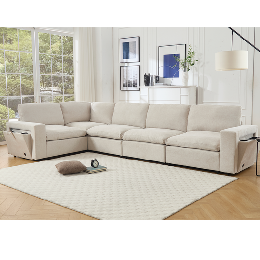 Sectional Couches for Living Room,Modular Couch,Wireless Charging Port & Cup Holders,5-Seat ,DIY Combination,L-Shaped Sofa