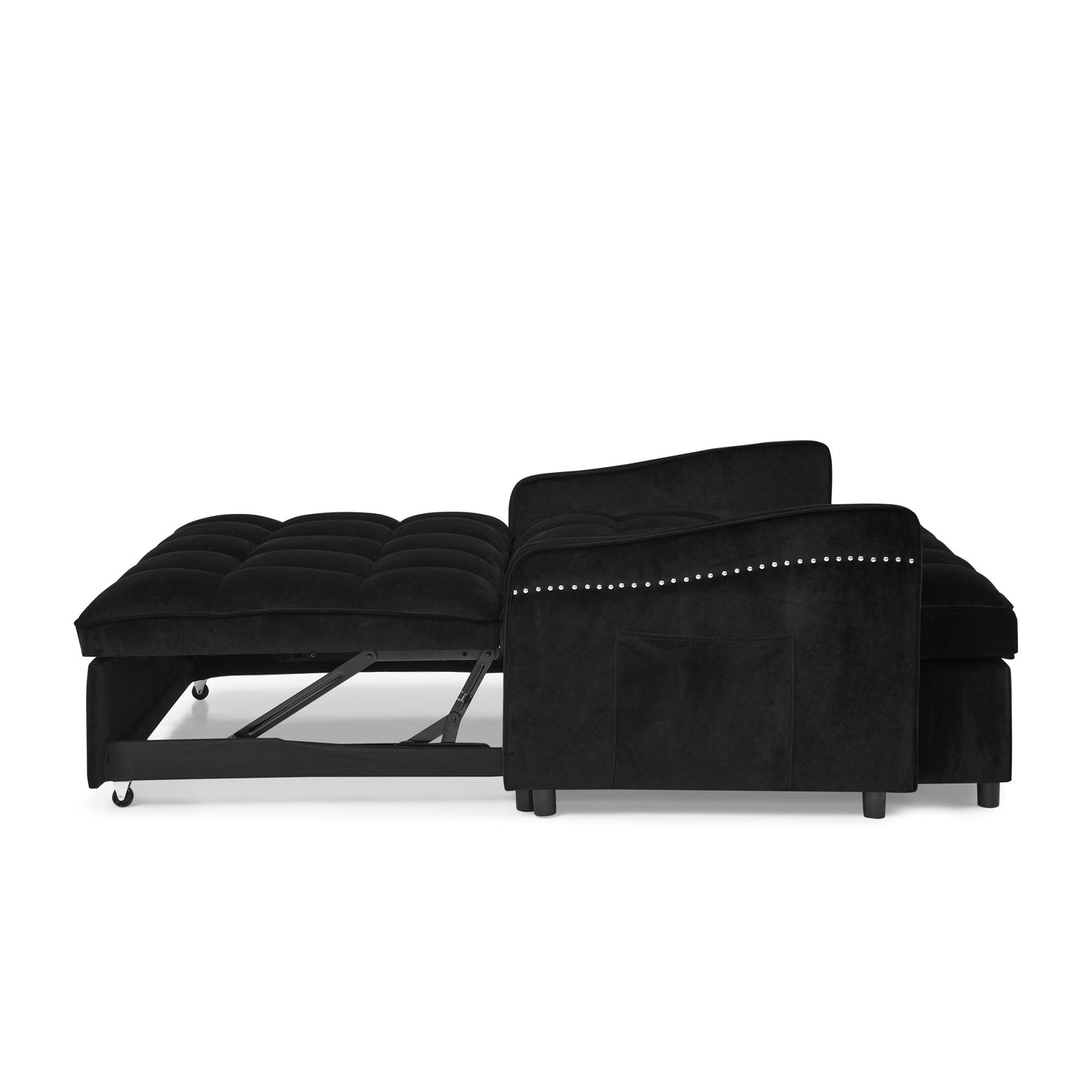 Loveseats Sofa Bed With Pull-Out Bed,Adjsutable Back and Two Arm Pocket,TypeC and USB Charging With Copper Nail,Black