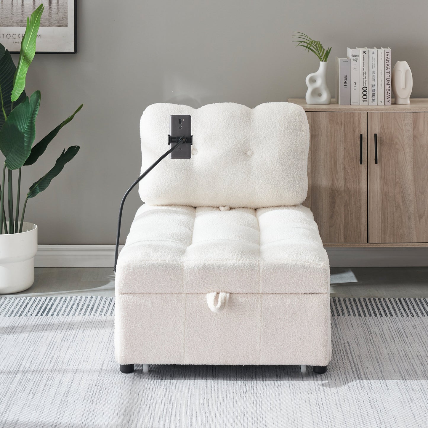40.20 Inches Long, Teddy Sofa Fabric,a Convertible Sofa-Cum-Bed, for Apartment Office Living Room - Beige