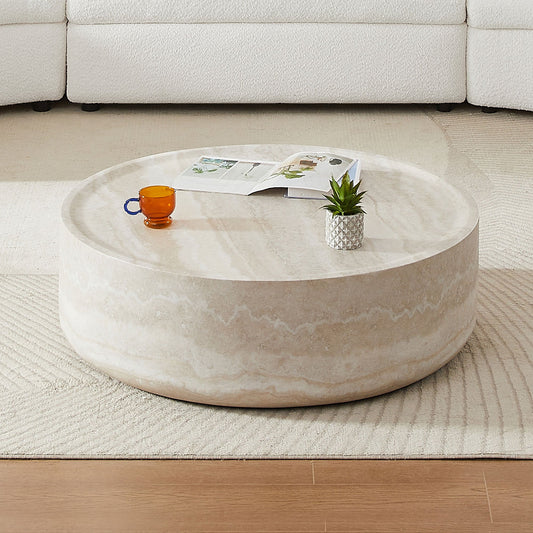 31.49''  Faux MARS Pattern Coffee Tables for Living Room Round Tea Table for Living Room, No Need Assembly