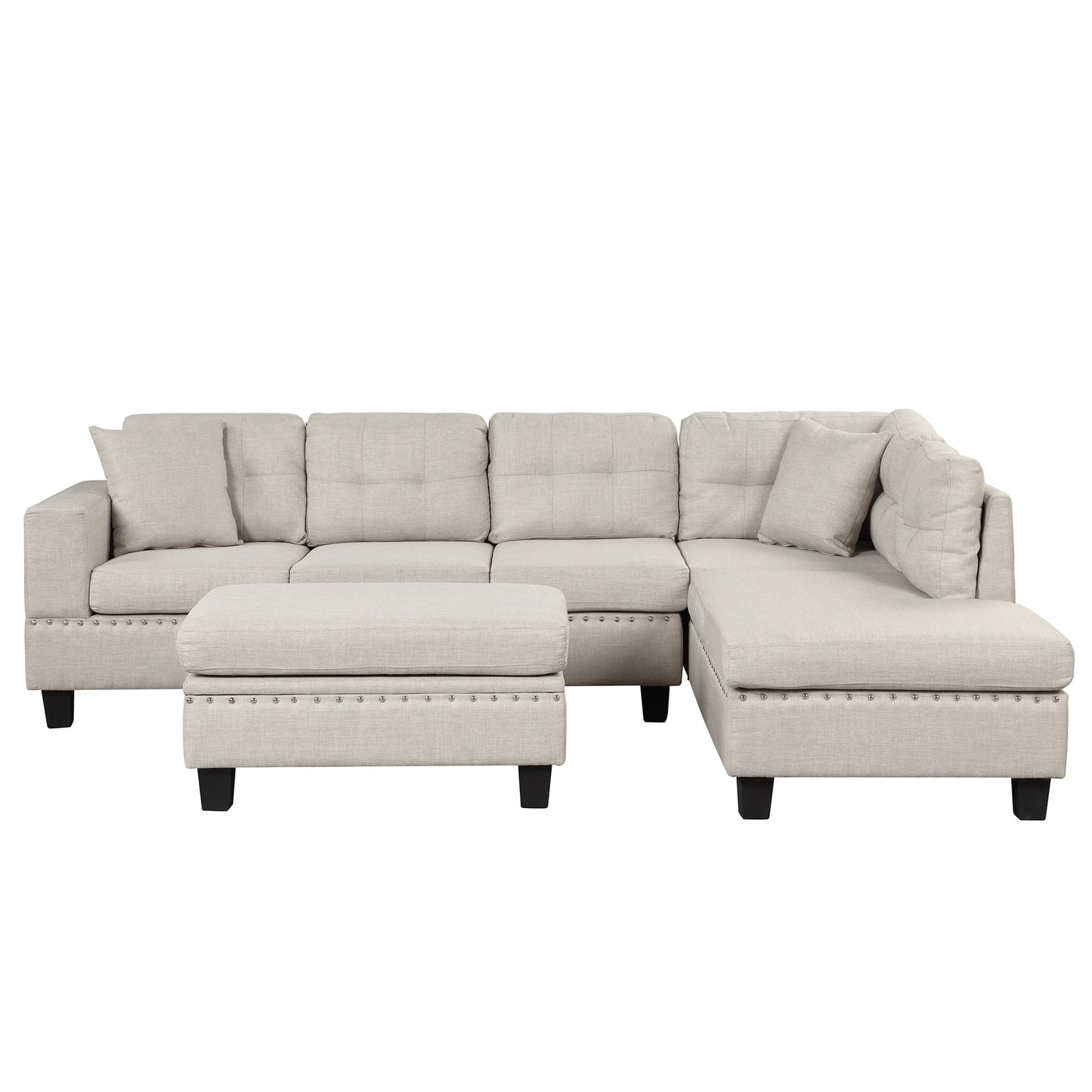 104.5" Modern Sectional Sofa With Storage Ottoman, L-Shape Couch With 2 Pillows and Cup Holder,Sectional Sofa