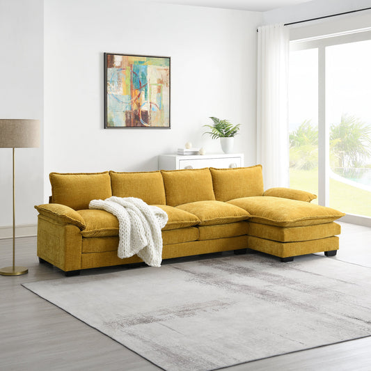 118*55" Modern L-Shaped Chenille Cloud Sofa With Double Seat Cushions,5-Seat Upholstered Indoor Furniture,Sleeper Sofa