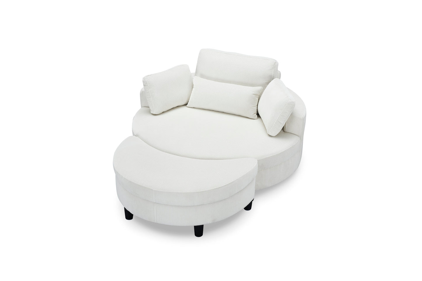 51-Inch Beige Corduroy Sofa With Two Throw Pillows and a Waist Pillow With an Extra Tray for Comfortable Seating