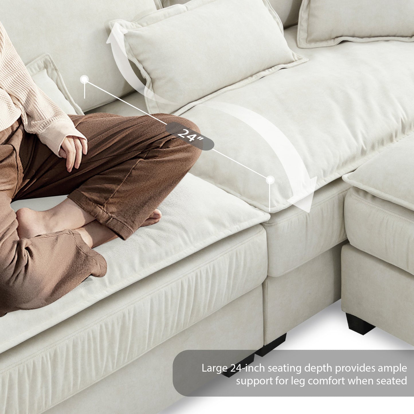 95*66"Oversized Luxury Sectional Sofa With Bentwood Armrests,4 Seat Upholstered Indoor Furniture With Double Cushions