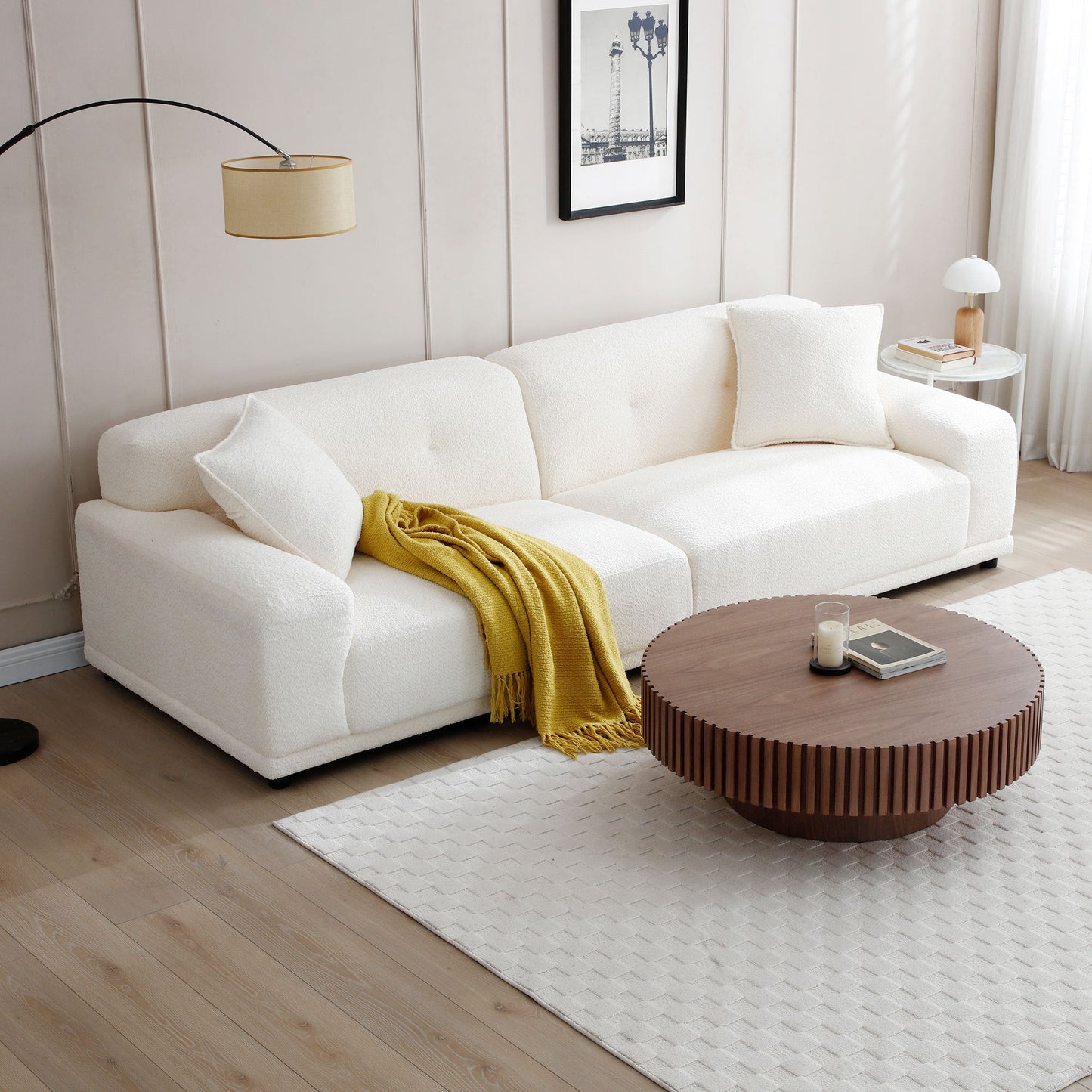 110.23'' Teddy Fleece Couches and Sofas With Extra Deep Seats 2 Pillows for Home Office Apartment Living Room Furniture