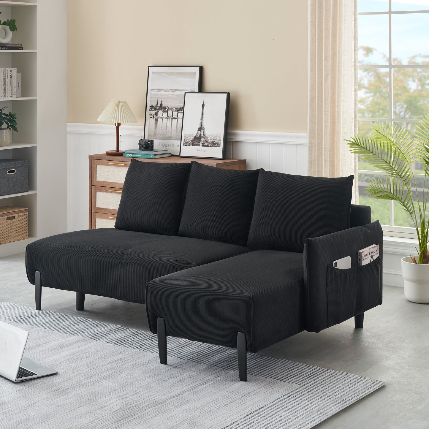 79.50 Inches Long, Velvet Sofa Fabric, With Three Matching Pillows and Spacious and Comfortable Seats