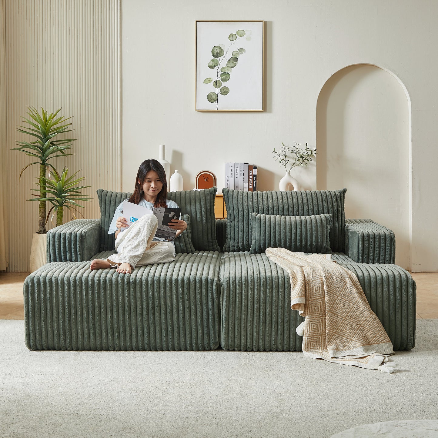 87" Oversized Sectional Lounge Chaise ,No Assembly Required,Cloud Plush Loveseat With Reclining Sofa Bed,Fluffy Modern