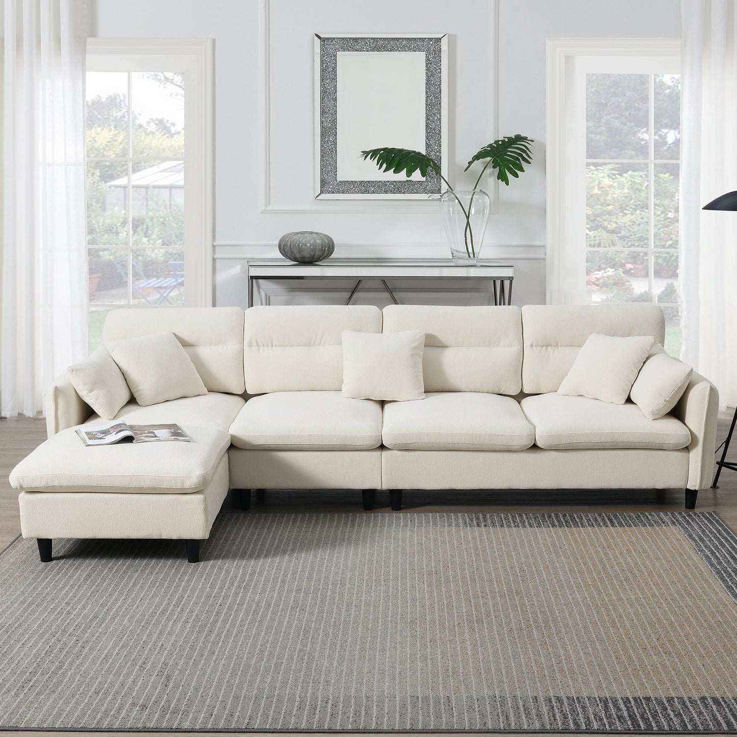 110*62" Modern Convertible Sectional Sofa,L-Shaped Reversible Couch Set With Free Pillows,5 Seat Cloud Chenille Indoor
