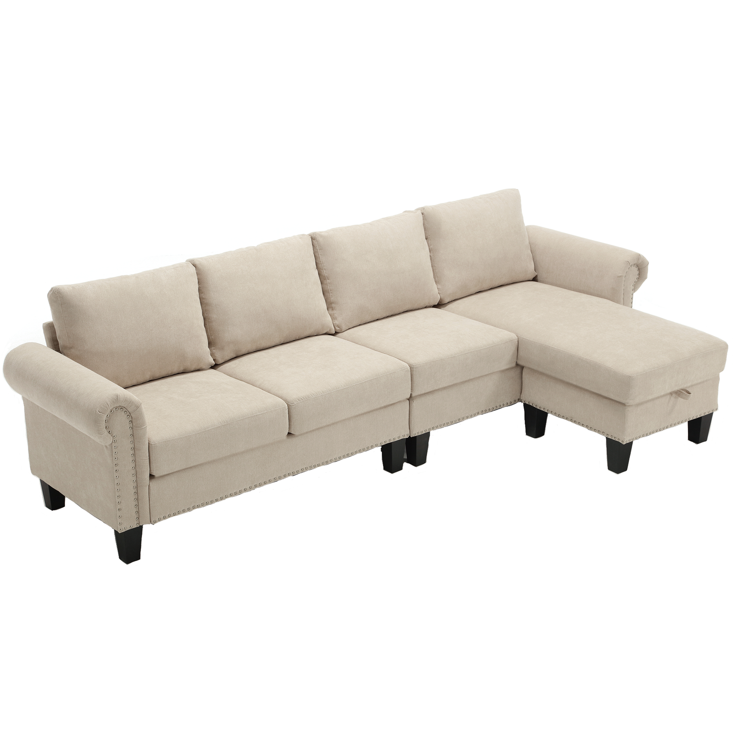 Convertible Sectional Sofa With Storage,L-Shaped Sofa,Four-Seater Sofa,Modern Linen Fabric Sectional Couches for Living