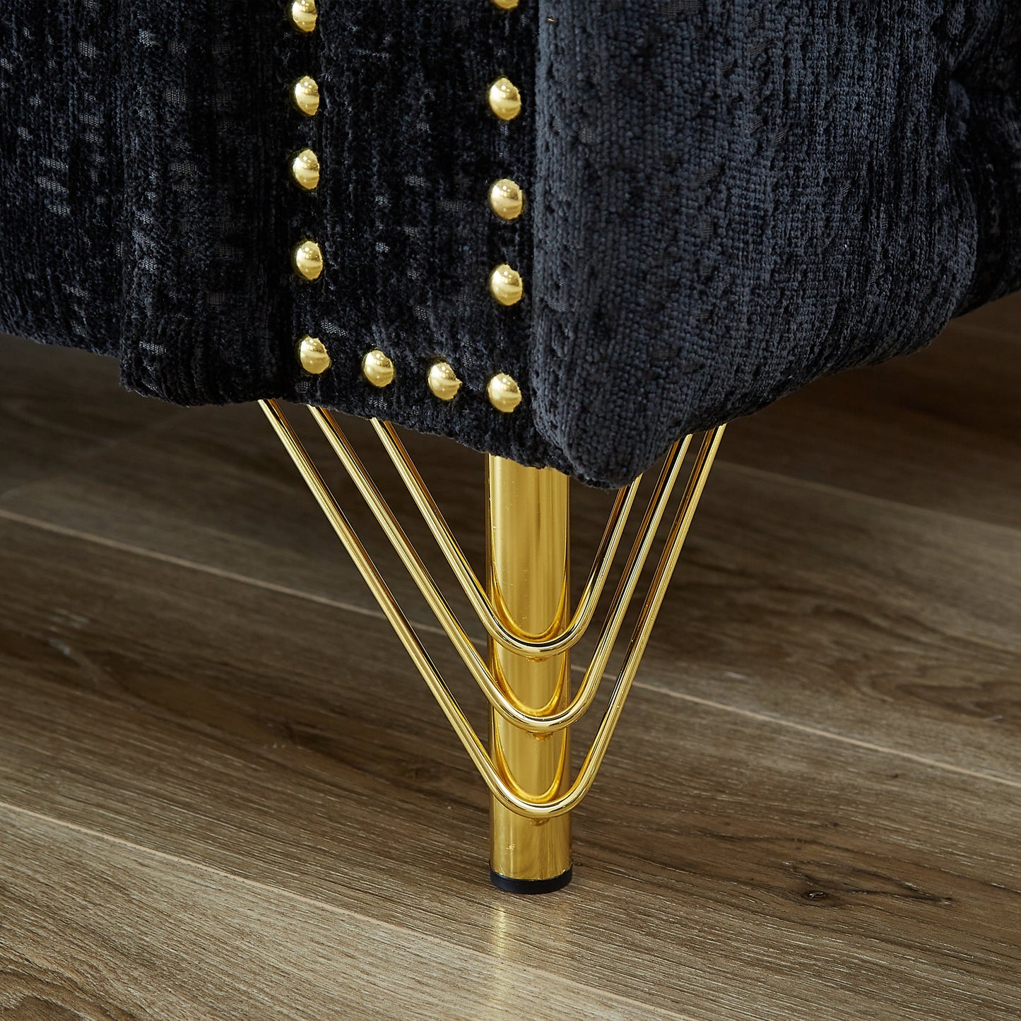 82-Inch Chenille Pull Buckle Design Sofa for Living Room,Buttons Tufted With Copper Nail Decoration Armrest, Modern Couch
