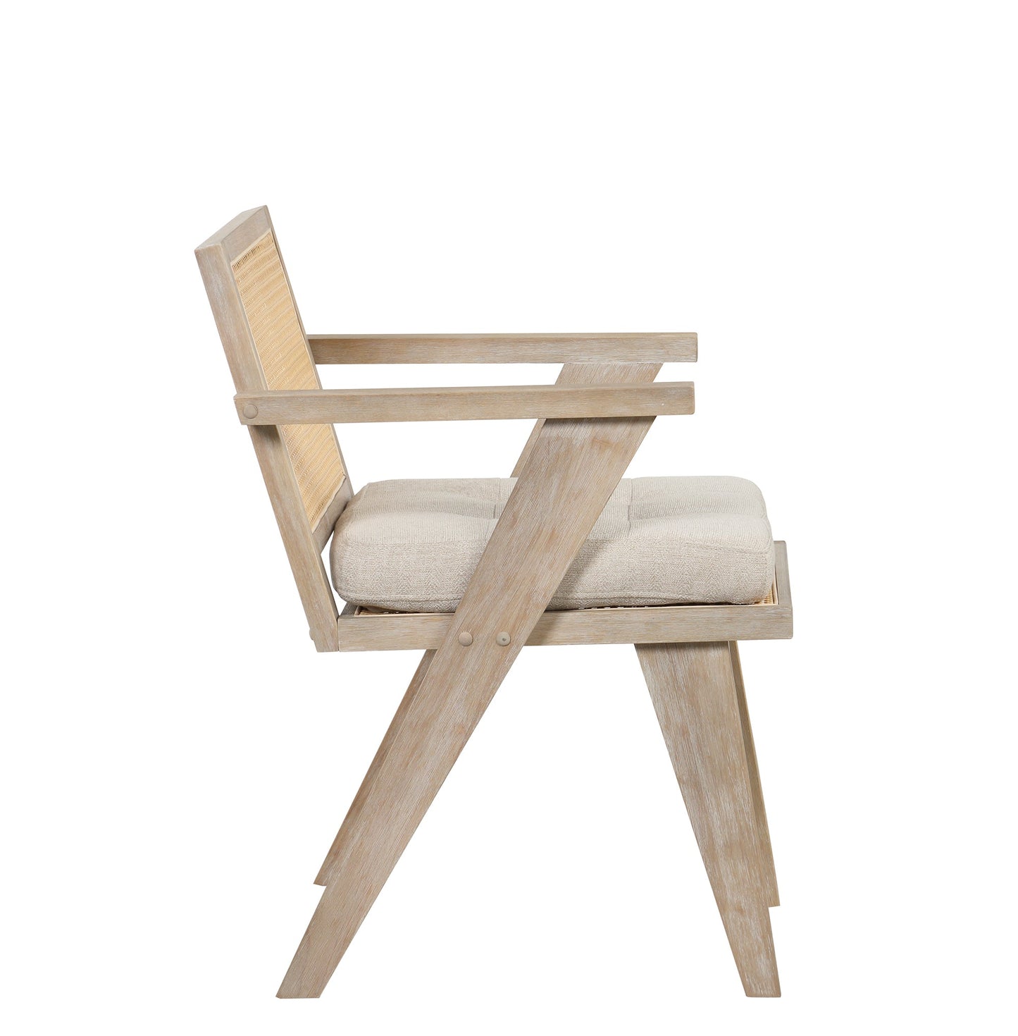 Mid-Century Accent Chair With Handcrafted Rattan Backrest and Padded Seat for Leisure, Bedroom, Kitchen, Living Room
