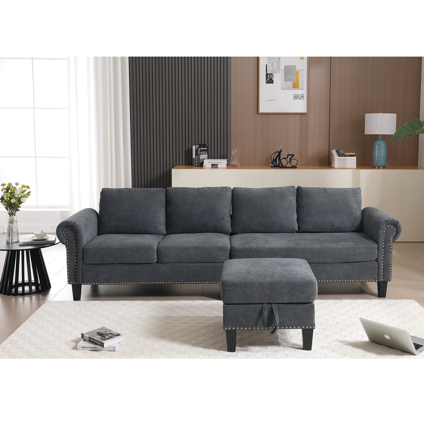 Convertible Sectional Sofa With Storage,L-Shaped Sofa,Four-Seater Sofa,Modern Linen Fabric Sectional Couches for Living