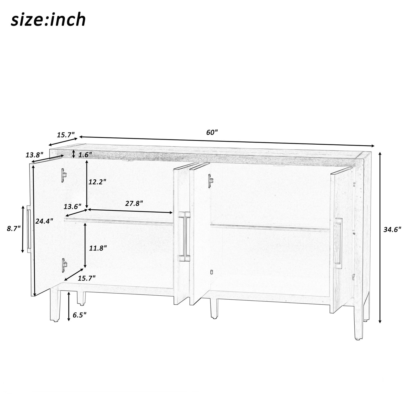 Storage Cabinet Sideboard Wooden Cabinet With 4 Metal Handles ,4 Shelves and 4 Doors for Hallway, Entryway, Living Room