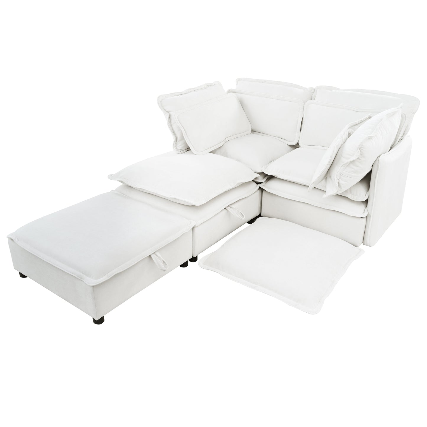 Double-Layer Cushion Modular Sofa, Freely Combinable, 4-Seater With Storage Function, Includes 4 Soft Cushions, Perfect