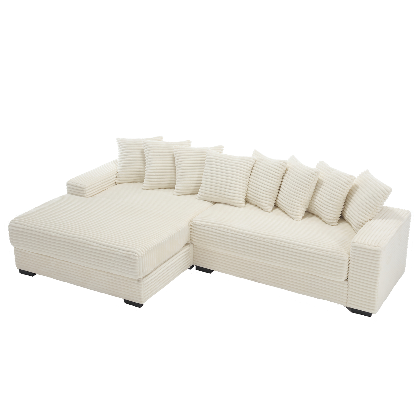 Oversized Two-Piece  Couches,  L Shaped Sofa, Corduroy, Left Chaise Daybed,with Armrests,Eight Throw Pillows,Corner Sofa