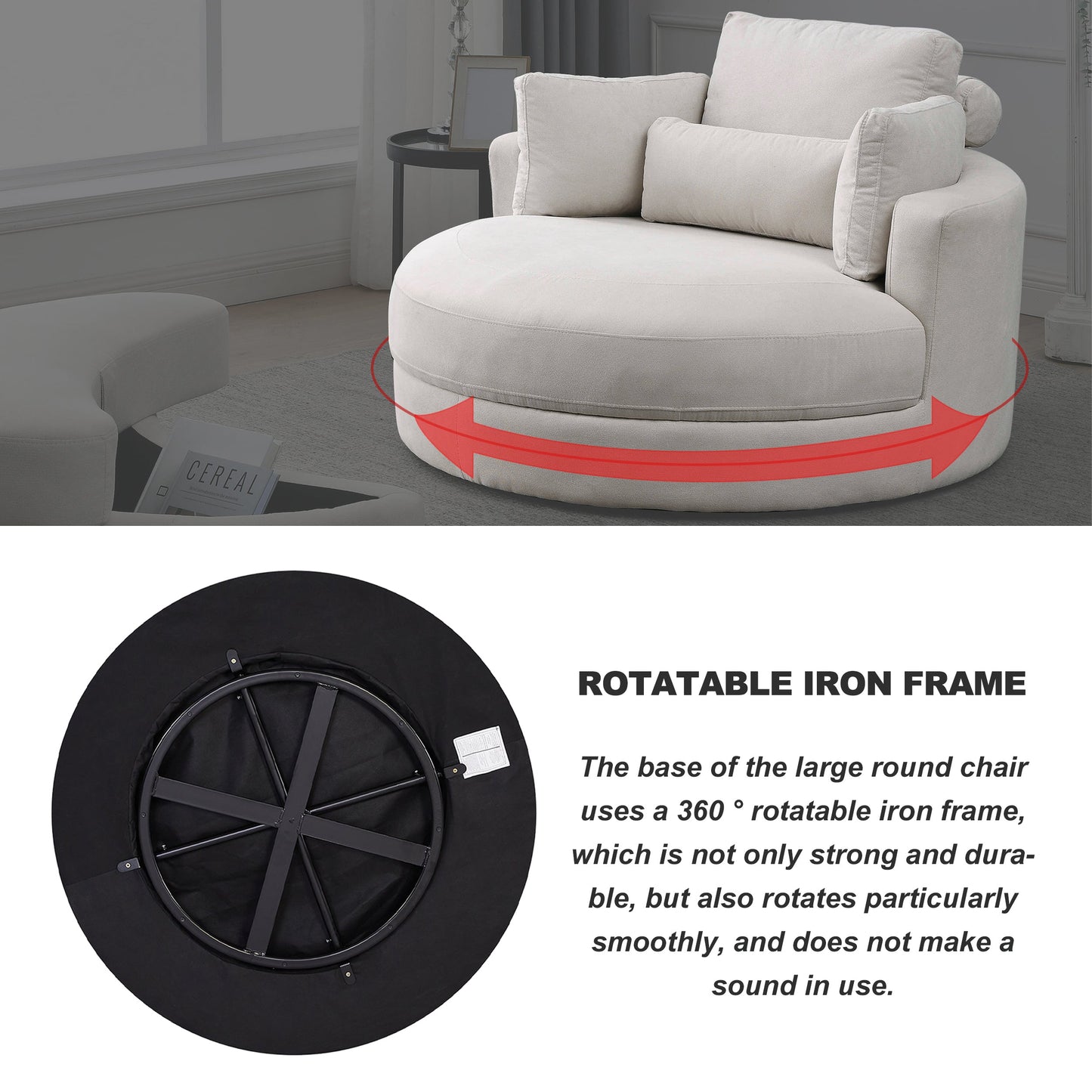 Swivel Accent Barrel Modern Sofa Lounge Club Big Round Chair With Storage Ottoman Linen Fabric for Living Room