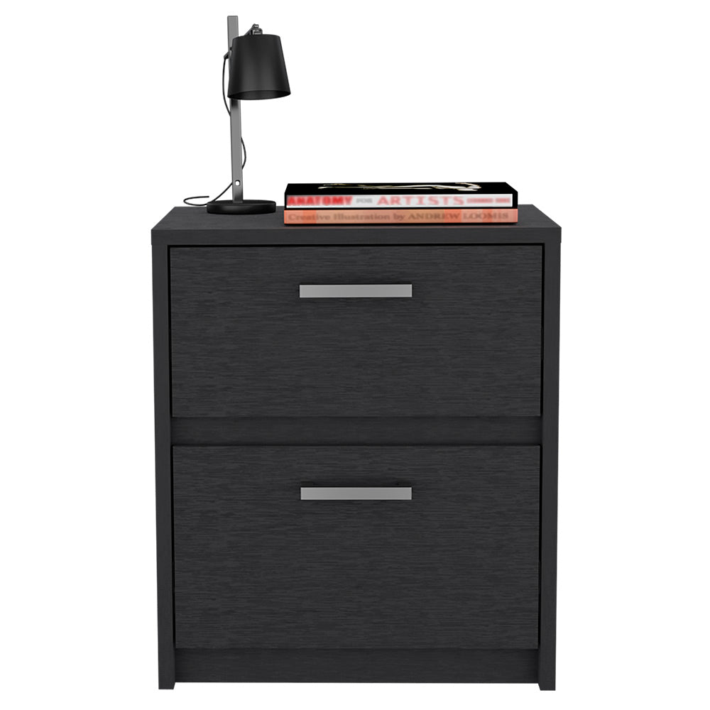 Nightstand Chequered, Two Drawers -Black