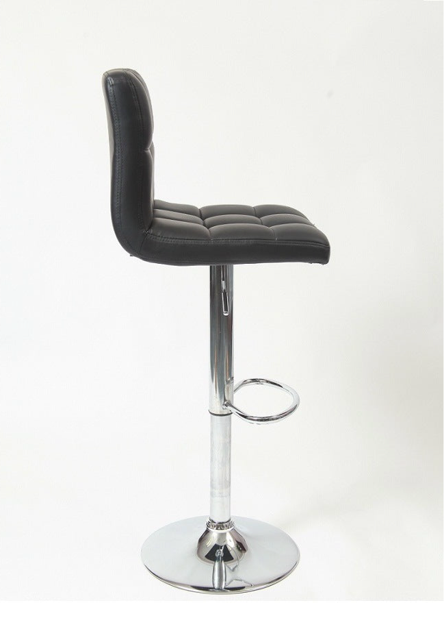 Swivel Faux Leather Adjustable Hydraulic Bar Stool, Set of 2, Black