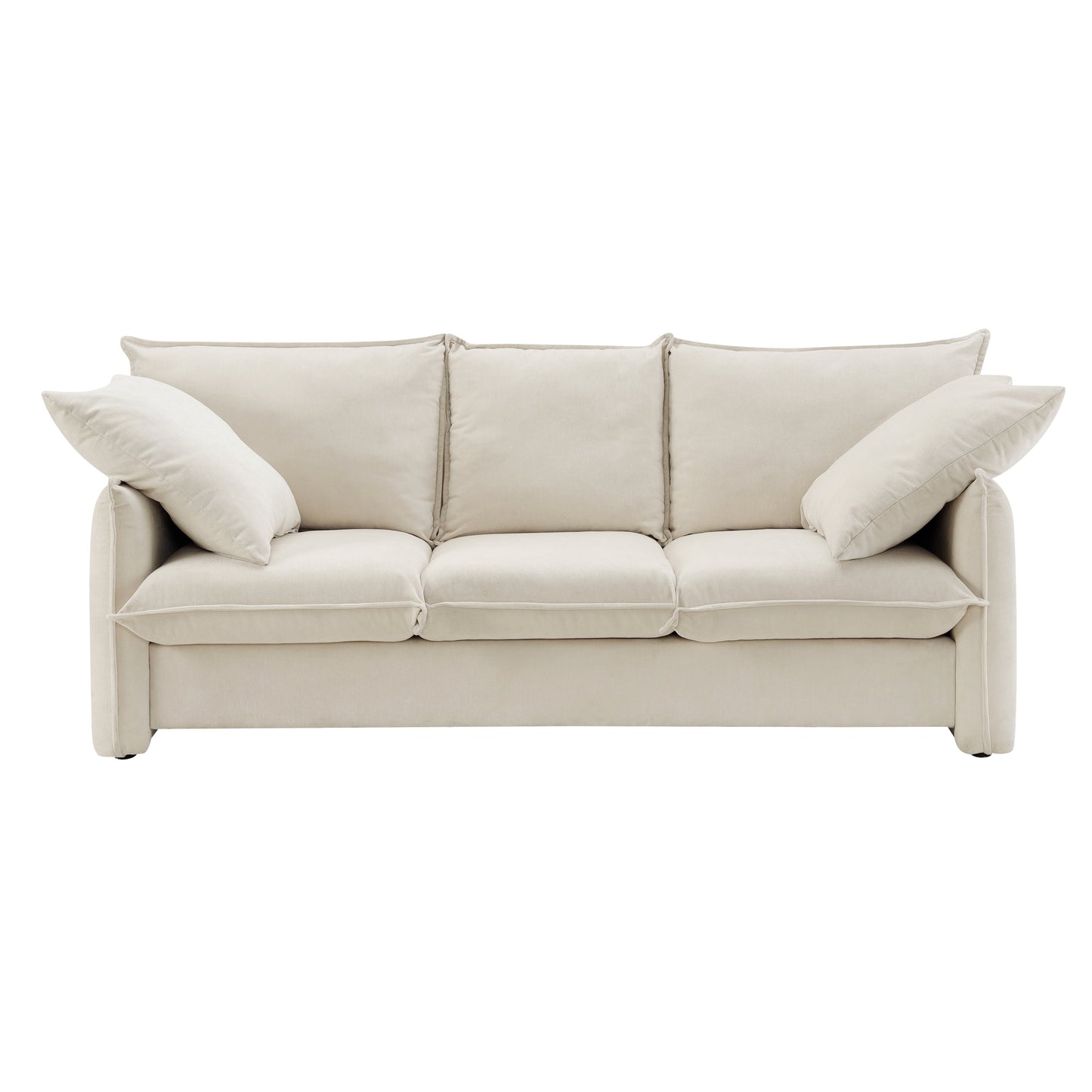 Mid-Century Sofa 3 Seater Cozy Couch for Living Room Apartment Lounge Bedroom, Beige