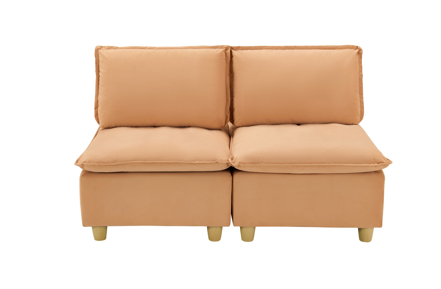58-Inch Double-Seat Sofa in Pumpkin-Colored Flannel With a Straight-Row Design, Featuring a Fashionable and Minimalist