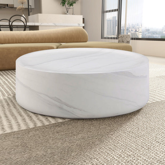 31.49'' Round Coffee Table,Sturdy Fiberglass Table for Living Room, White, No Need Assembly.WHITE