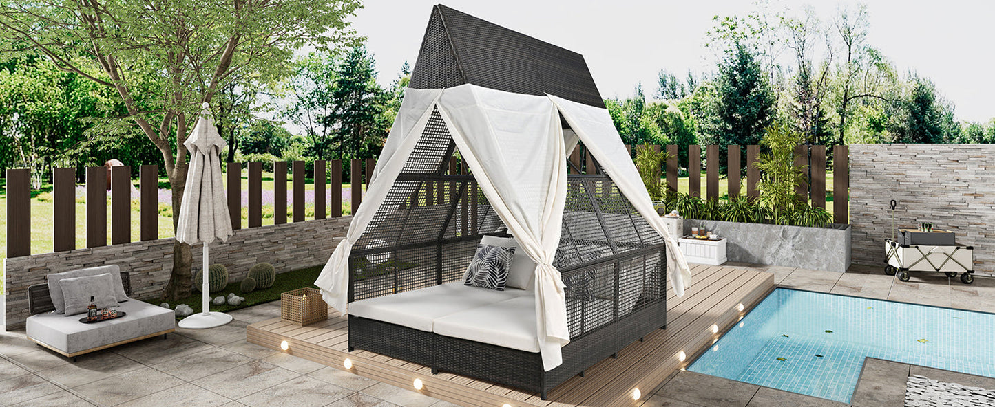 Outdoor Daybed Patio Lounge Bed With Adjustable Backrest Outdoor