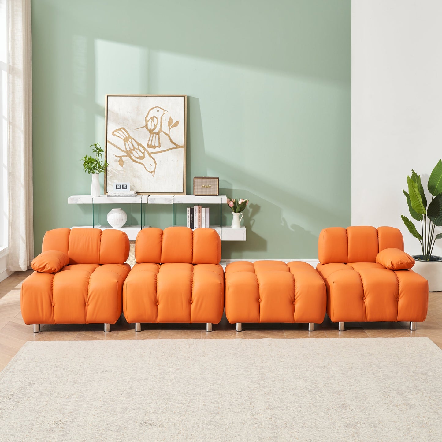 A 90.60-Inch Technology Cloth Orange Sofa, Waterproof, Stain and Cat Scratch Resistant, Can Comfortably Sit