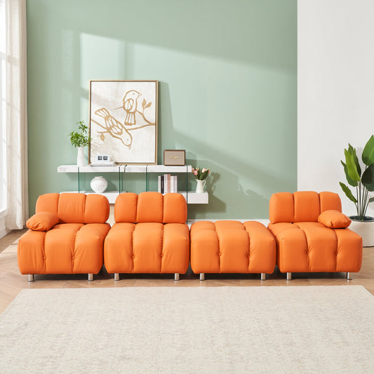 A 90.60-Inch Technology Cloth Orange Sofa, Waterproof, Stain and Cat Scratch Resistant, Can Comfortably Sit