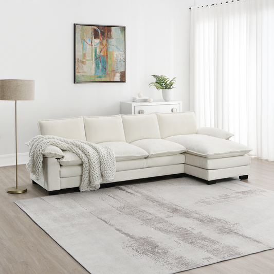 118*55" Modern L-Shaped Chenille Cloud Sofa With Double Seat Cushions,5-Seat Upholstered Indoor Furniture,Sleeper Sofa