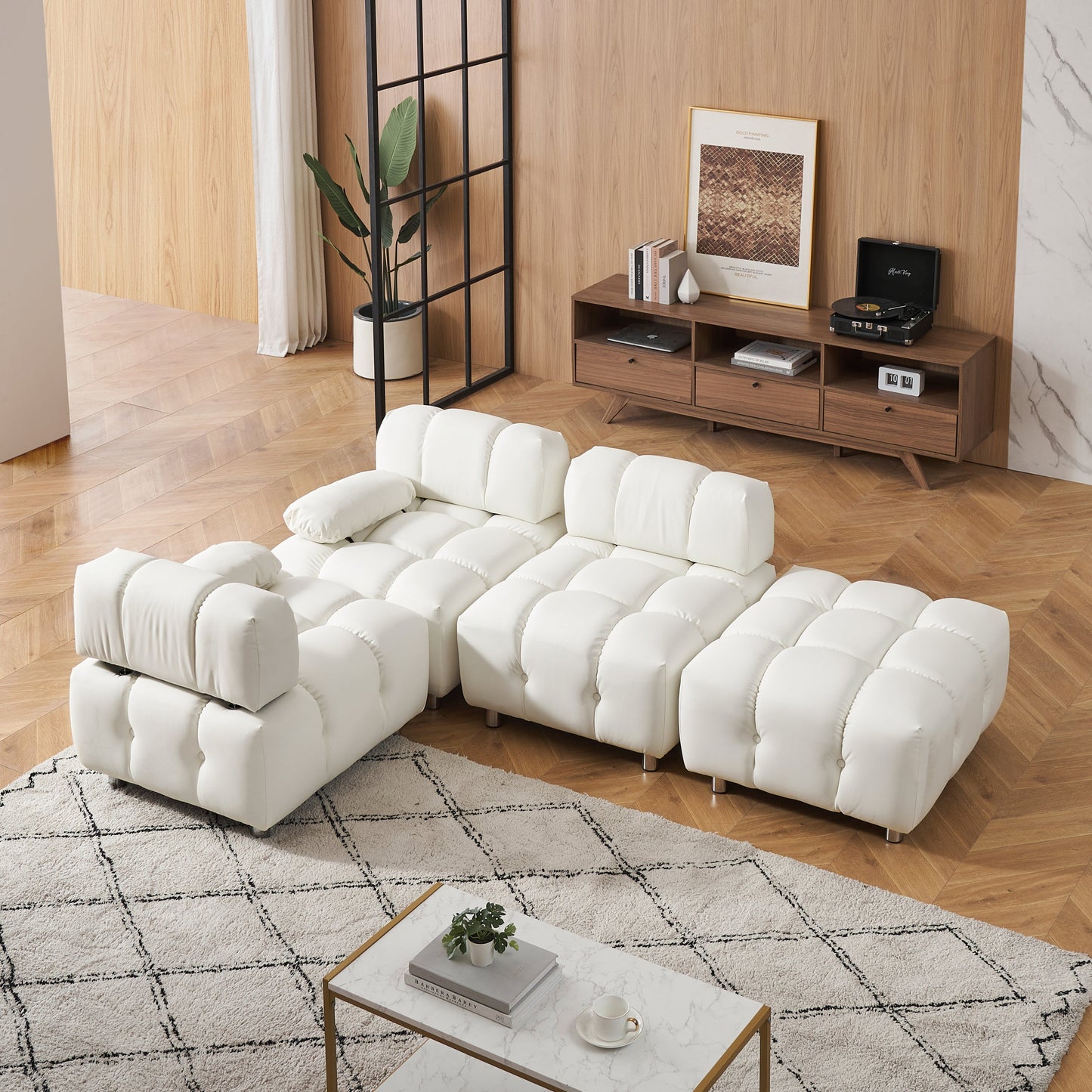 A 90.60-Inch Technology Cloth Beige Sofa, Waterproof, Stain and Cat Scratch Resistant, Can Comfortably Sit